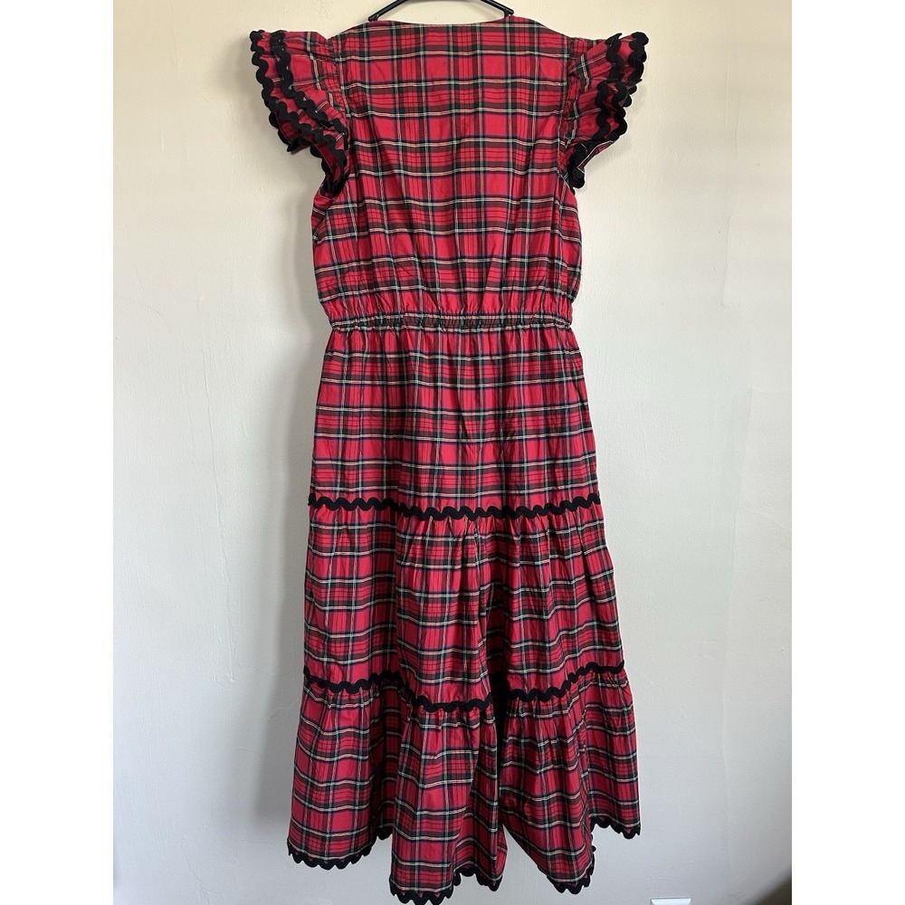 Red Tartan Plaid Frontier Dress 100% Cotton Tiered Ruffled Scottish Mountain - Picture 9 of 16